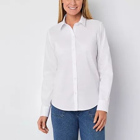 Photo 1 of Liz Claiborne Tall Wrinkle Free Womens Long Sleeve Regular Fit Button-Down Shirt, Xx-large Tall, White