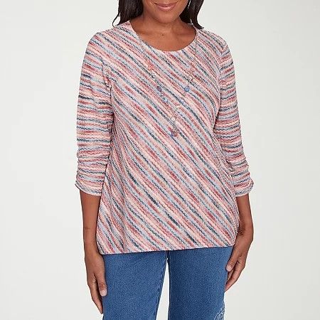 Photo 1 of Alfred Dunner Free Spirit Womens Crew Neck 3/4 Sleeve T-Shirt, Petite Small, Orange