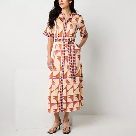 Photo 1 of Worthington Women's Short Sleeve Geometric Shirt Dress, X-large, White
