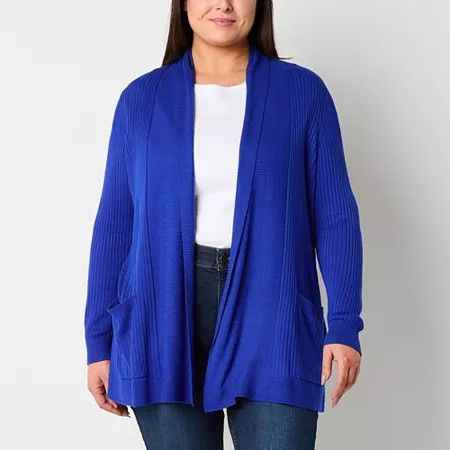 Photo 1 of Liz Claiborne Plus Women's Long Sleeve Open Front Cardigan, 1x, Blue
