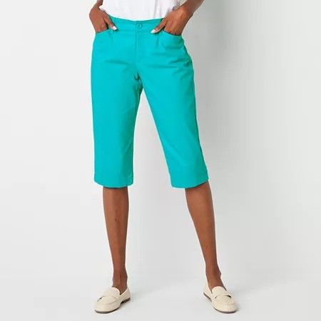 Photo 1 of St. John's Bay Secretly Slender Women's Mid Rise Capri Pants, 12 Petite, Blue
