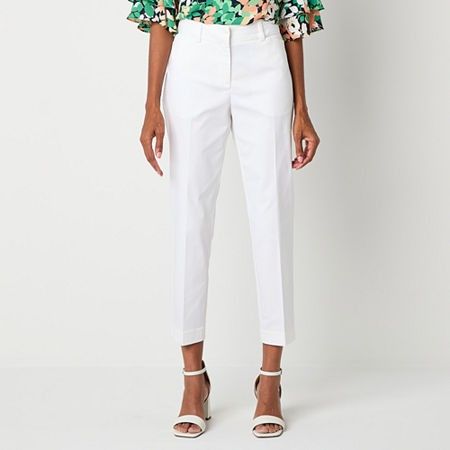 Photo 1 of Liz Claiborne Emma Cotton Sateen Women's Mid Rise Slim Fit Ankle Pant, 14, White
