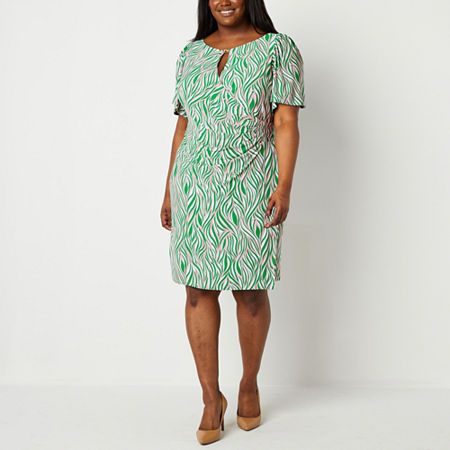 Photo 1 of Black Label by Evan-Picone Women's Short Sleeve Waves Sheath Dress Plus, 22w, Green
