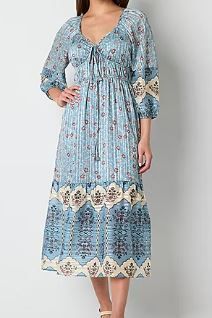 Photo 1 of Frye and Co. Women's 3/4 Sleeve Floral Midi Fit + Flare Dress Plus - M 