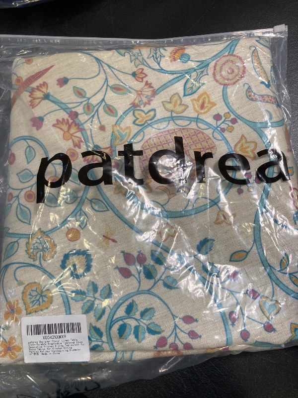 Photo 1 of patdrea Designer Yellow French Spring Summer Tablecloth, Rustic Linen Floral Birds Table Cloth for Round Tables, Décor Table Cover for Kitchen Dining Holiday Banquet, Christmas, Diameter 67"