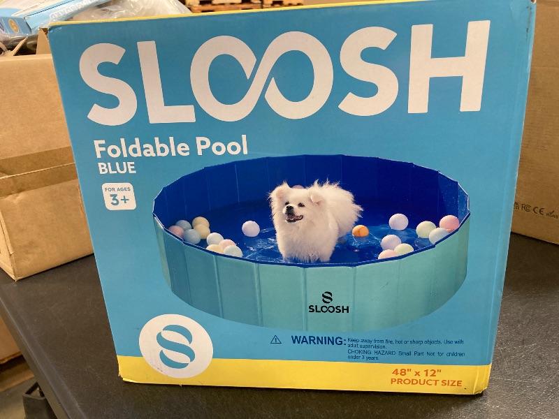 Photo 1 of Sloosh Foldable Dog Kiddie Pool - Portable Hard Plastic Doggie Swimming Pool, Anti-Slip Collapsible Pets Bath Tub Suitable for Kids Indoor Outdoor Backyard Use (48" x 12", Blue)