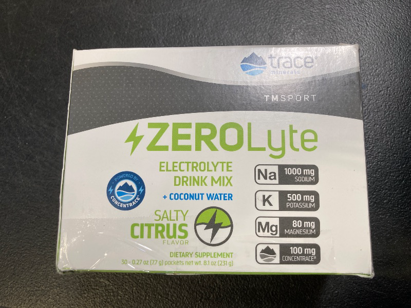 Photo 1 of Trace Minerals ZeroLyte - Sodium & Electrolyte Replenishment - Energy & Hydration Support Drink Powder - Nerve & Muscle Function Support - Salty Citrus, 30 Packets (30 Servings)
