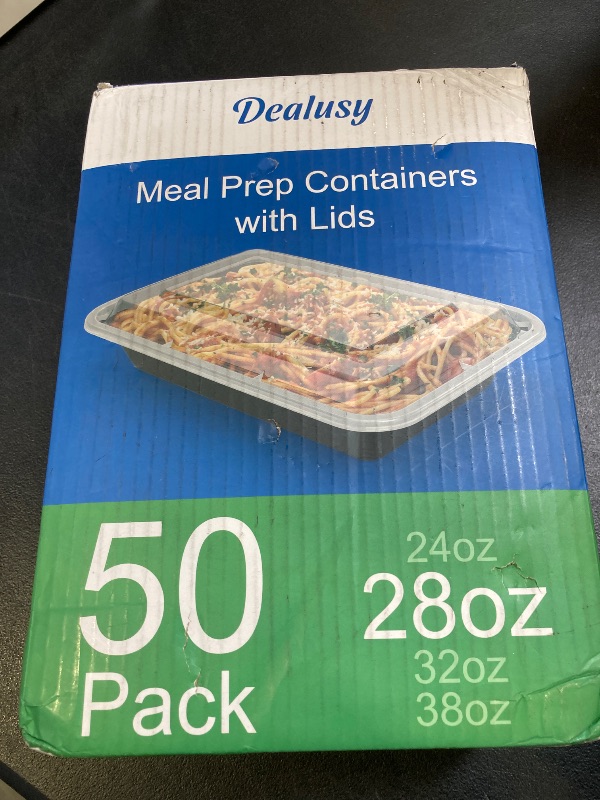 Photo 1 of Dealusy 50 Pack (100-Piece) 28 oz Meal Prep Containers Reusable with Lids, Sturdy Leakproof & Food Safe, Microwave, Freezer, Dishwasher Safe Prep Containers, To Go Take Out Plastic Food Storage