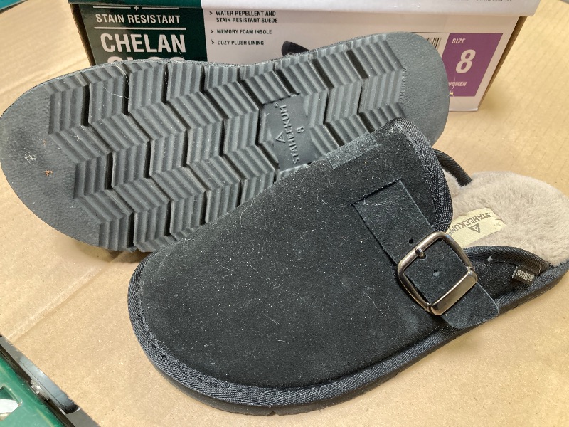 Photo 1 of size 8----Staheekum Women's Black Chelan Suede Plush Clogs Slip on Cozy Memory Foam Slides

