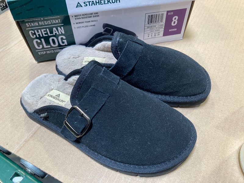 Photo 1 of size 8----Staheekum Women's Black Chelan Suede Plush Clogs Slip on Cozy Memory Foam Slides
