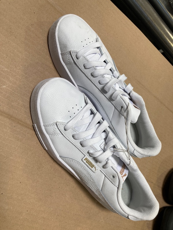 Photo 1 of size 10---PUMA “Court Sneaker” Women's Retro Walking Tennis Shoe (PUMA White / Gold)  
