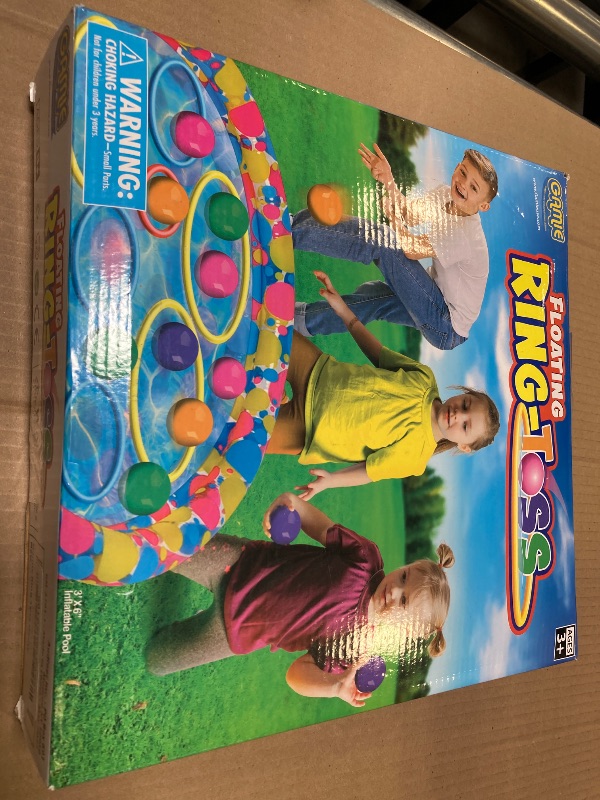 Photo 1 of Gamie Floating Ring Toss Game for Kids, Outdoor Carnival Game Set with Inflatable Pool, Floating Rings, and Colored Plastic Balls, Outdoor Games for Family and Backyard Parties
