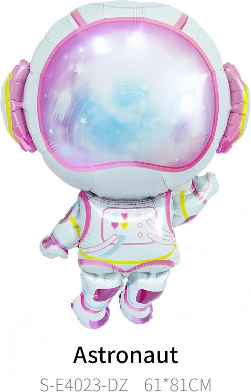 Photo 1 of Pink Astronaut Balloon Rocket Balloon for girls kids space birthday party decorations/Outer Space balloon for Baby Shower Universe Space Themed Party Decor  