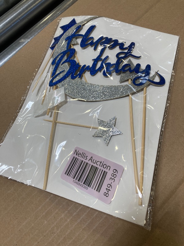 Photo 1 of Blopee Moon Cake Topper, Moon and Stars Cake Topper for Birthday Cake Decorations, 7PCS Navy Blue and Silver Happy Birthday Cake Toppers for Stars and Moon Party Decorations
