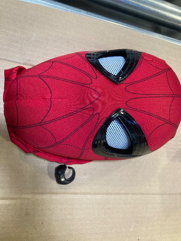 Photo 1 of DCKENGO Spider Hero Mask with Moving Eyes, Ring Remote Control Movable Mechanical Eye and LED Lights, Realistic Spiderhero Man Mask Costume for Cosplay (Red with Remote)