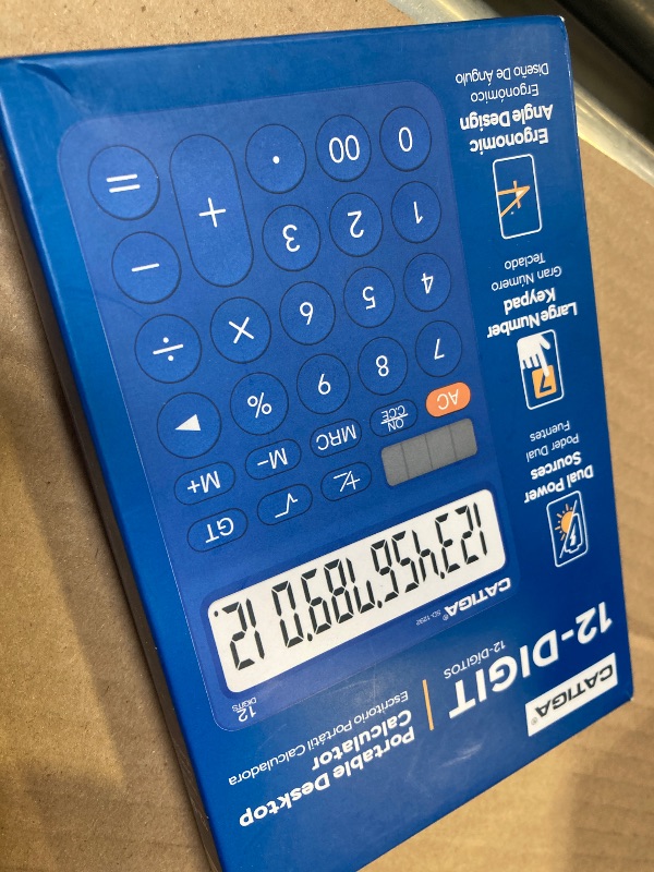 Photo 1 of CATIGA 12 Digit Desktop Calculator Basic Desk Calculator with Large LCD Display, Big Buttons, 4 Function, Solar and Battery Dual Power, for Office, School, Home, SD-1292 Navy Blue