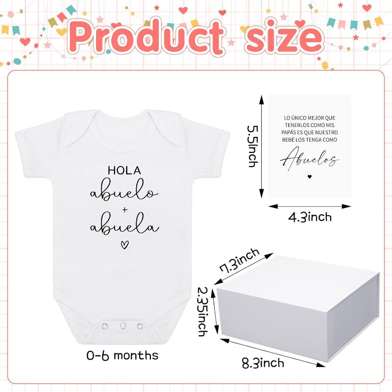 Photo 1 of Shyyween Pregnancy Announcement for Abuelos, Hola Abuelos Baby Bodysuit Pregnancy Reveal Card Baby Announcement Gift Box with Gifts Set