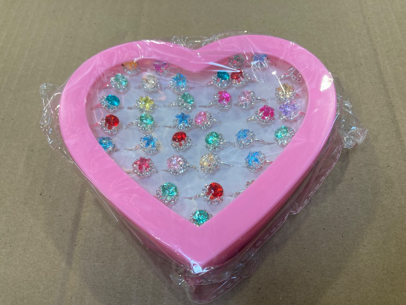 Photo 1 of PASEMM Little Girl Rhinestone Gem Rings,Adjustable,Random Color Style Diamond Kids Play Ring
