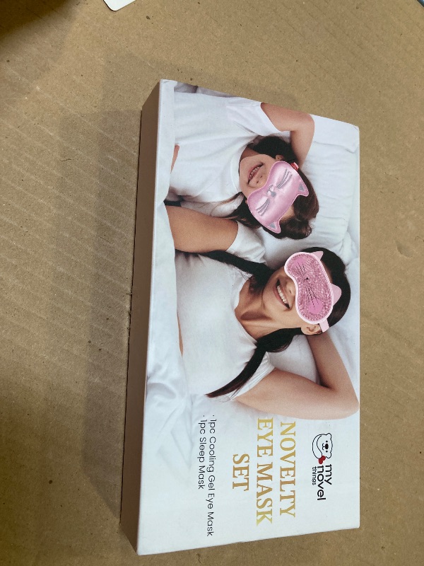 Photo 1 of Cooling Eye Mask and Sleep Mask for Girl Woman 2 Pcs, Cute Animal Cat Cartoon Pink Sleeping Mask Soft Cold Warm Compress Gifting for Dry Eyes Puff Eye Migraine Spa, Office, Morning Refreshment