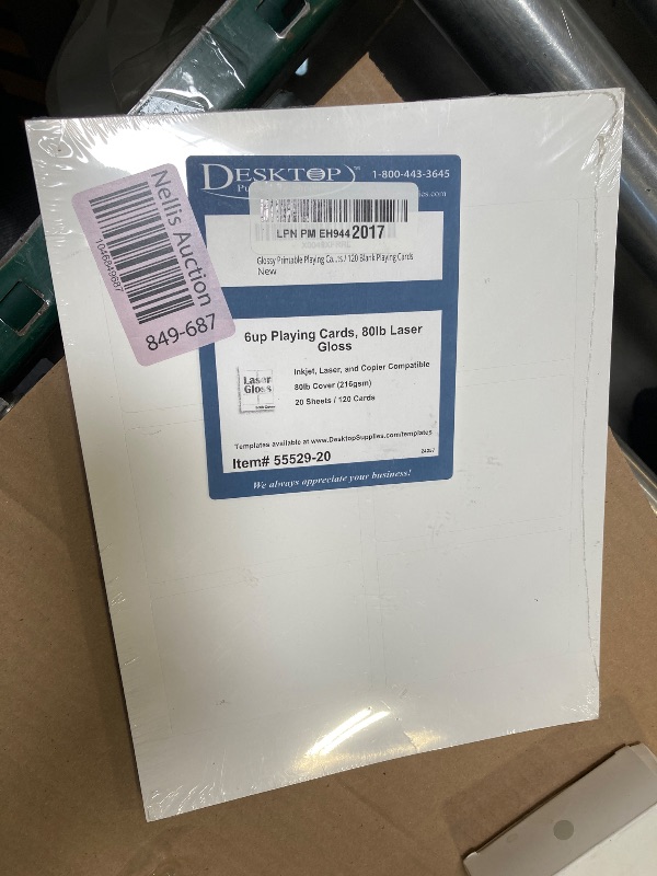 Photo 1 of Glossy Printable Playing Card Paper - Blank Playing Cards for Laser Printers - Heavy 80lb Cover Single Side Laser Gloss - 20 Sheets / 120 Blank Playing Cards