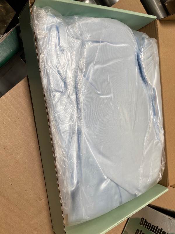 Photo 1 of P Pothuiny 5 Pieces Satin Duvet Cover Full/Queen Size Set, Luxury Silky Like Baby Blue Duvet Cover Bedding Set with Zipper Closure, 1 Duvet Cover + 4 Pillow Cases (No Comforter)