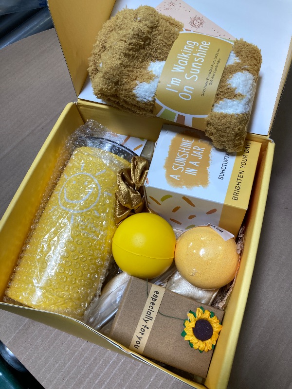 Photo 1 of Gift Baskets for Women, 10pcs Unique Birthday Gifts for Women, Best Friend Birthday Xmas Gifts, Get Well Soon Gift Basket Sending Sunshine Cheer Up Box for Sister Friendship - BRIGHTEN UP HER DAY!