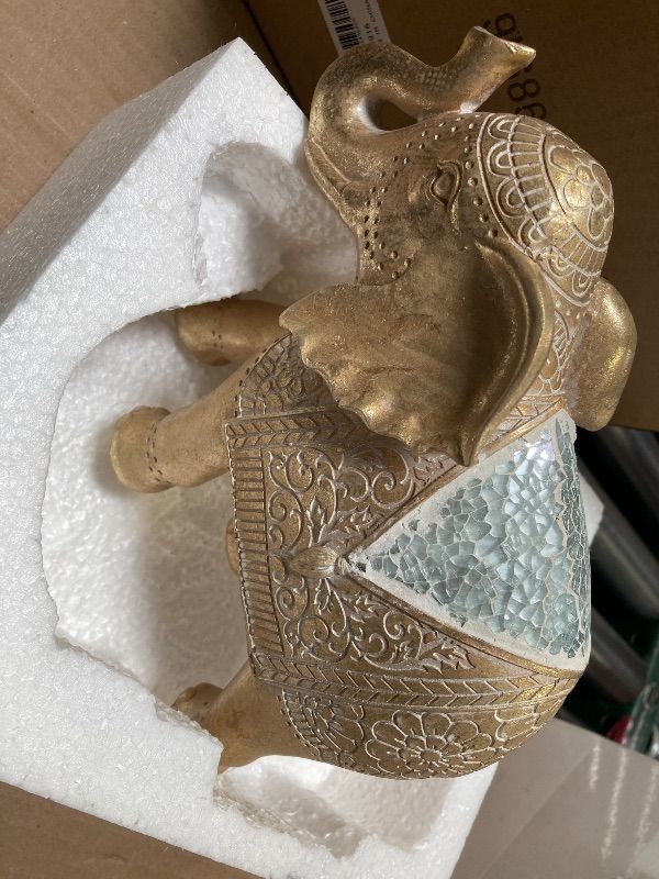 Photo 1 of yumiaohe Elephant Statue for Home Decor Gold 9.2IN,Elephant Statues for Table Deskr-Elephant Decor for Living Room-Indoor Elephant Gift for Relaxation Meditation or Shrine