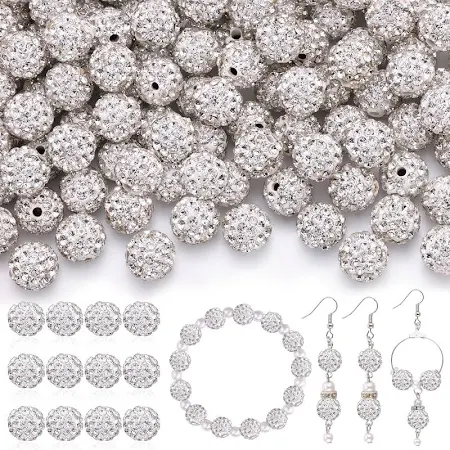 Photo 1 of  FIVEIZERO Rhinestone Beads for Jewelry Making, 10mm Crystal White Shiny Round Sparkle Crystal Clay Beads Bulk Sparkly Baseball Necklace Beads for Bracelets and DIY Crafts