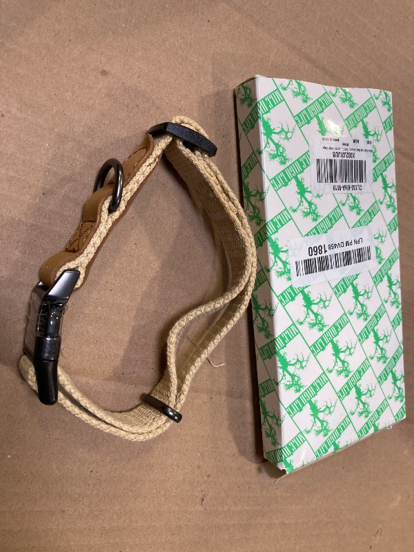 Photo 1 of Mile High Life Dog Collars | Soft Cotton Dog Collars w Heavy Metal Buckle | Classic Puppy Collar w Premium Genuine Leather Tips | Pet Collars for Large Dogs (Khaki)