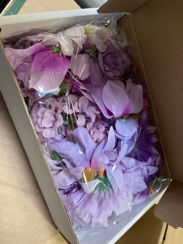 Photo 1 of LACGO 48 PCS Artificial Flowers Heads, Fake Daisy Heads Bulk Silk Faux Rose DIY Cake Decor Blossom Garland Wreath Bouquets Crafts for Halloween Wedding Bridal Baby Shower Home Party Decoration(Purple)