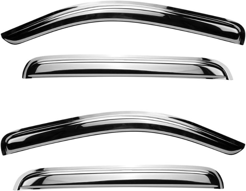 Photo 1 of 94309Y Chrome Side Window Visor Wind Vent Deflector,4pc Outside Mount Style Shade Sun Rain Guards Set fit for 2007-2020 Toyota Tundra CrewMax Cab with 4 Full Size Doors
