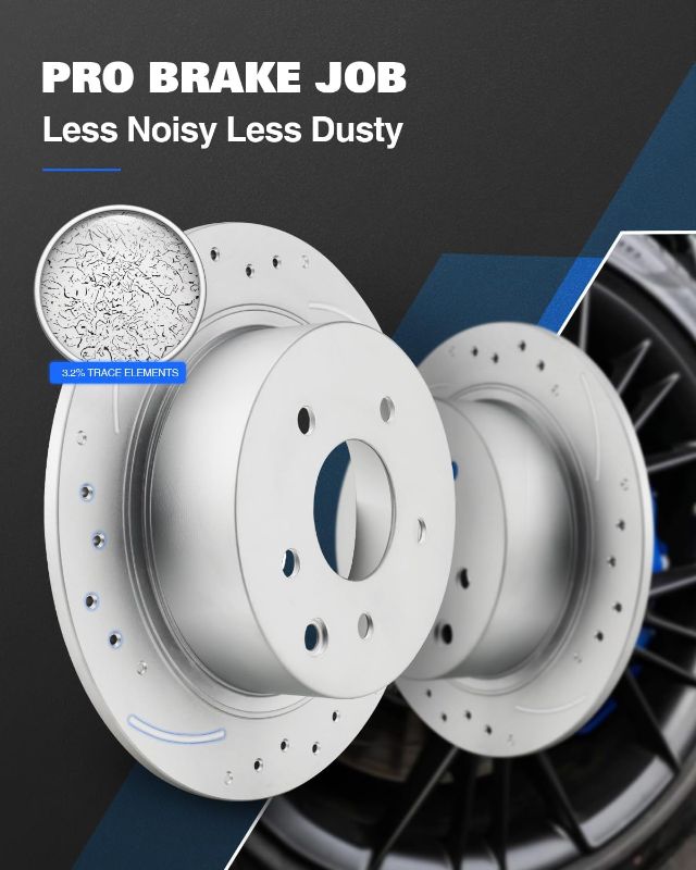 Photo 1 of Rear Brake Pads and Rotors Kit Vented Compatible with Hyundai Sonata 2006-2008 w/3.3 V6 Engine, Drilled Slotted Brake Rotors