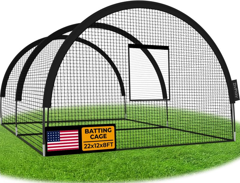 Photo 1 of Baseball Batting Cage Net Batting Cages for Backyard Portable Pop Up Cage for Baseball and Softball with Pitching Machine Hole and Detachable Door
