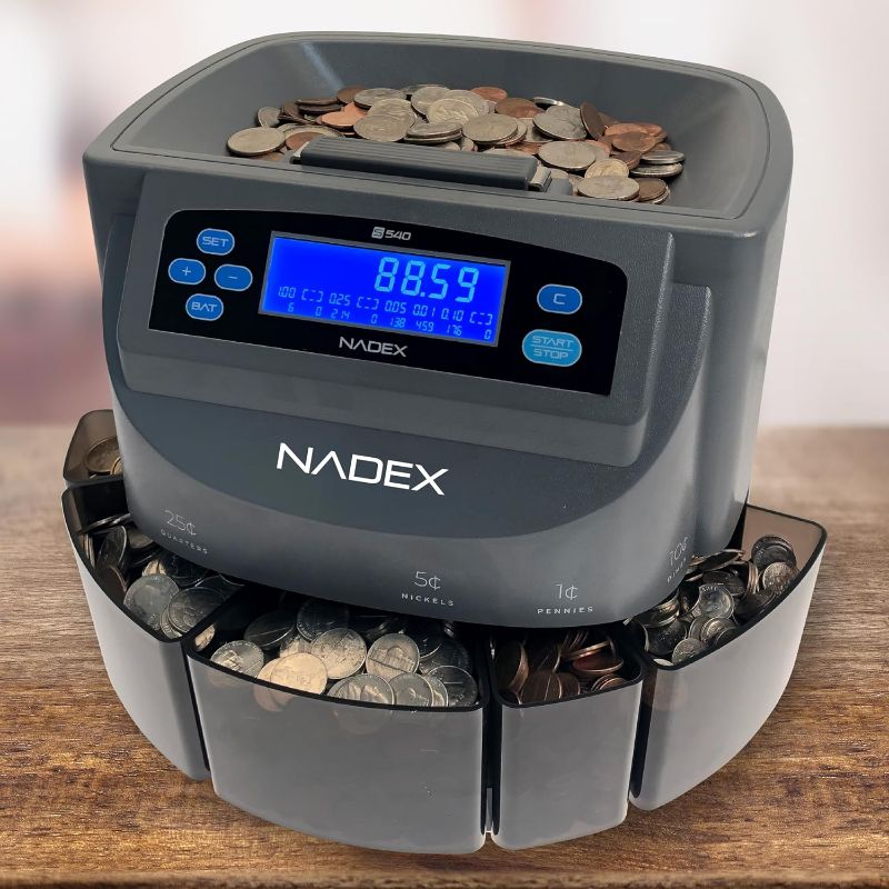 Photo 1 of Nadex S540 Pro | Coin Counter, Sorter, and Wrapper | Sorts up to 300 Coins Per Minute | Comes with 48 Preformed Wrappers (Gray)
