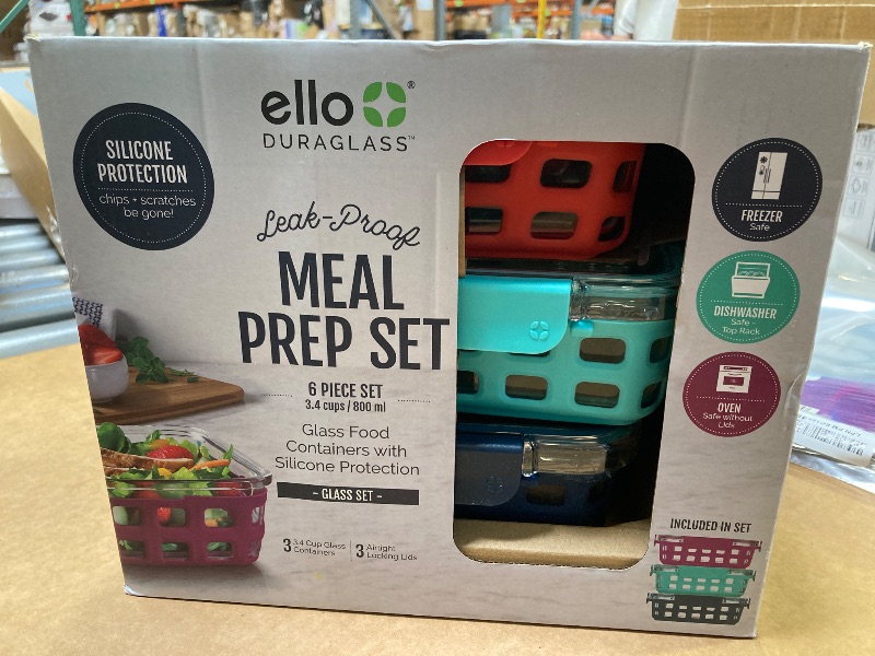 Photo 1 of Ello Duraglass 3.4 Cup Meal Prep Sets 6Pc, 3 Pack Set- Glass Food Storage Container with Silicone Sleeve and Airtight BPA-Free Plastic Lids, Dishwasher, Microwave, and Freezer Safe, Berry