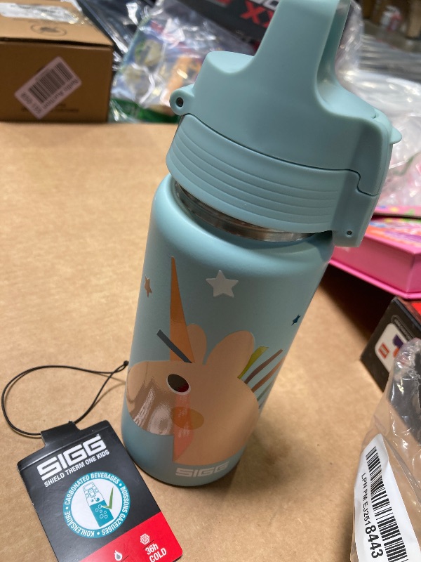 Photo 1 of SIGG - Insulated Kids Water Bottle - Shield One Therm Uni Stars - Suitable For Carbonated Beverages - Leakproof - Dishwasher Safe - BPA Free - 90% Recycled Stainless Steel - Aqua - Unicorn - 17Oz
