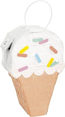 Photo 1 of Multicolor Ice Cream Cone Shaped Mini Tissue Paper Pinata Decoration (7" x 4" x 2.75") - 1 Pc. | Adorable Design, Perfect For Birthday, Baby Shower, Summer Event, & More
