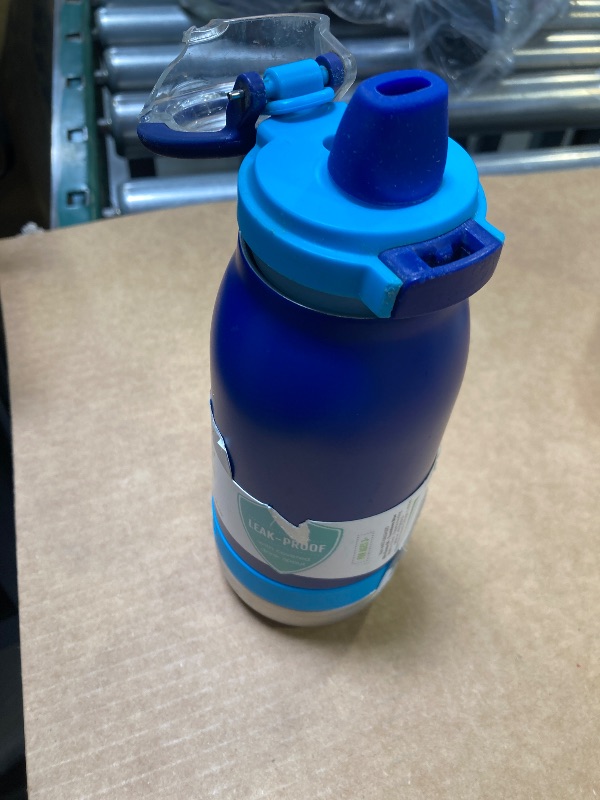 Photo 1 of Ello Emma 14oz Vacuum Insulated Stainless Steel Kids Water Bottle with Straw and Built-in Carrying Handle and Leak-Proof Locking Lid for School Backpack, Lunchbox and Outdoor Sports, Touchdown Blue