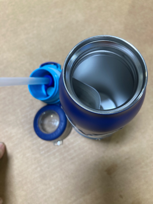 Photo 1 of Ello Emma 14oz Vacuum Insulated Stainless Steel Kids Water Bottle with Straw and Built-in Carrying Handle and Leak-Proof Locking Lid for School Backpack, Lunchbox and Outdoor Sports, Touchdown Blue