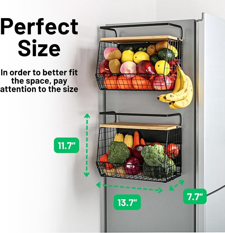 Photo 1 of 1pc---Magnetic Shelf for Fridge with Wood Lid, Fruit Potato and Onion Storage Bins, Pantry Organizers & Storage, Large Container Magnetic Spice Rack for Refrigerator, Kitchen Counter, Cabinet