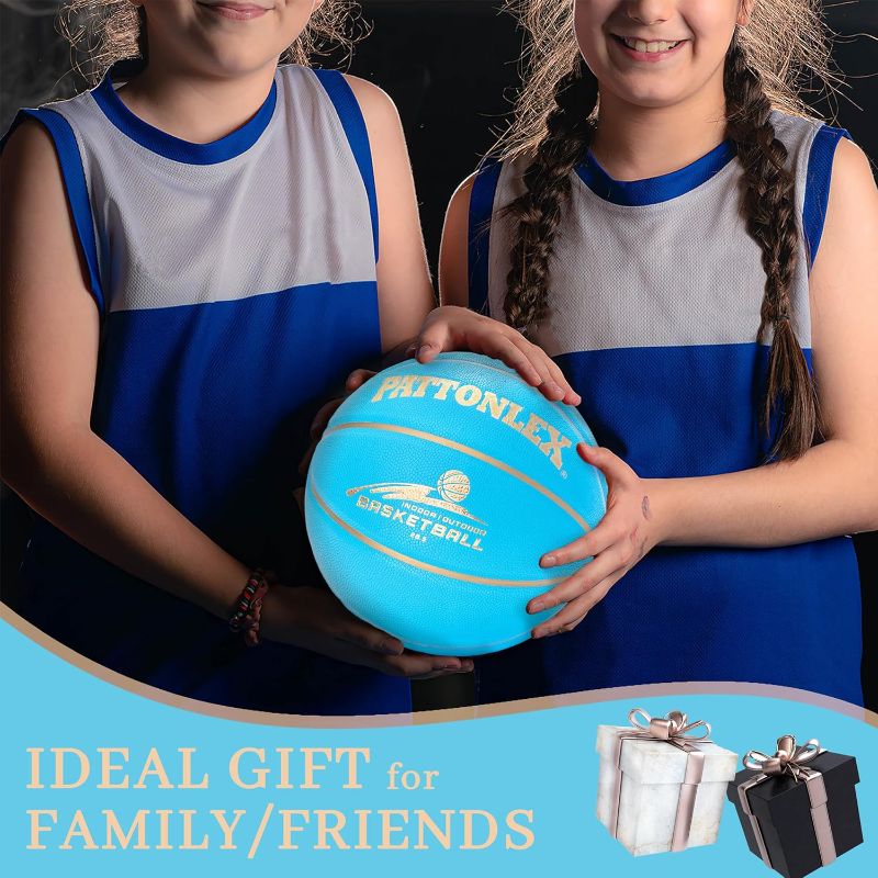 Photo 1 of PATTONLEX Basketballs 28.5" Leather Basketballs Official Size 6 Indoor Outdoor Basketball Youth Women(Blue/Deflated)