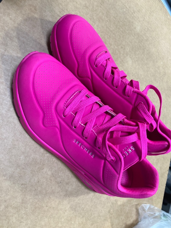 Photo 1 of 9----Skechers Women's Uno-Night Shades Sneaker Cooled Memory Foam, Skech-Air Midsole, Durabuck Upper, HOT Pink, 9