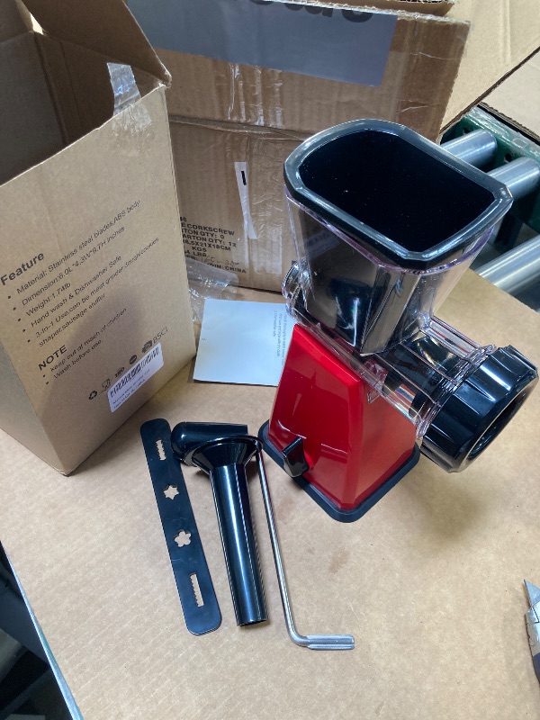 Photo 1 of LHS Manual Meat Grinder with Stainless Steel Blades Heavy Duty Powerful Suction Base for Home Use Fast and Effortless for All Meats-Red