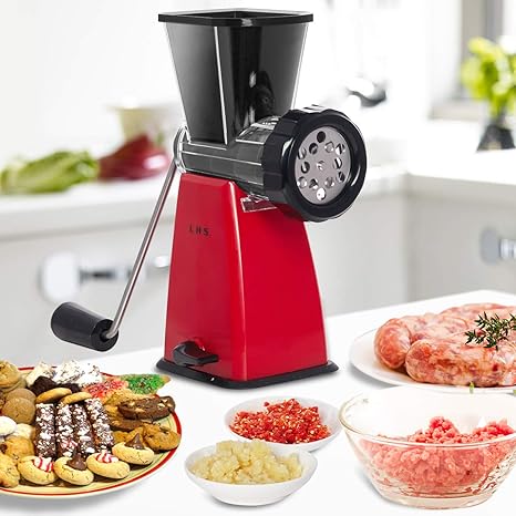 Photo 1 of LHS Manual Meat Grinder with Stainless Steel Blades Heavy Duty Powerful Suction Base for Home Use Fast and Effortless for All Meats-Red
