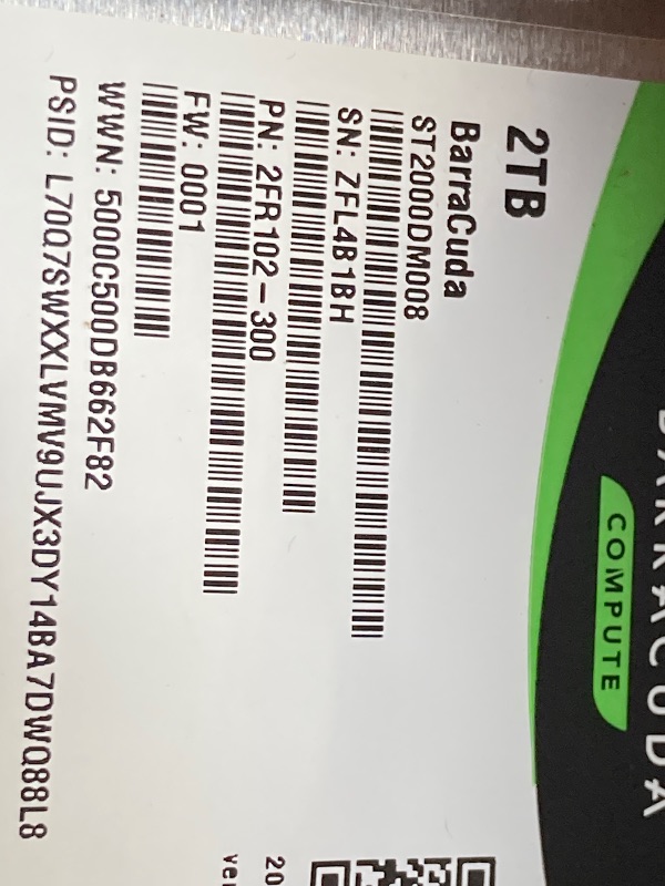 Photo 1 of Seagate BarraCuda 2TB Internal Hard Drive HDD – 3.5 Inch SATA 6Gb/s 7200 RPM 256MB Cache – Frustration Free Packaging (ST2000DM008/ST2000DMZ08)