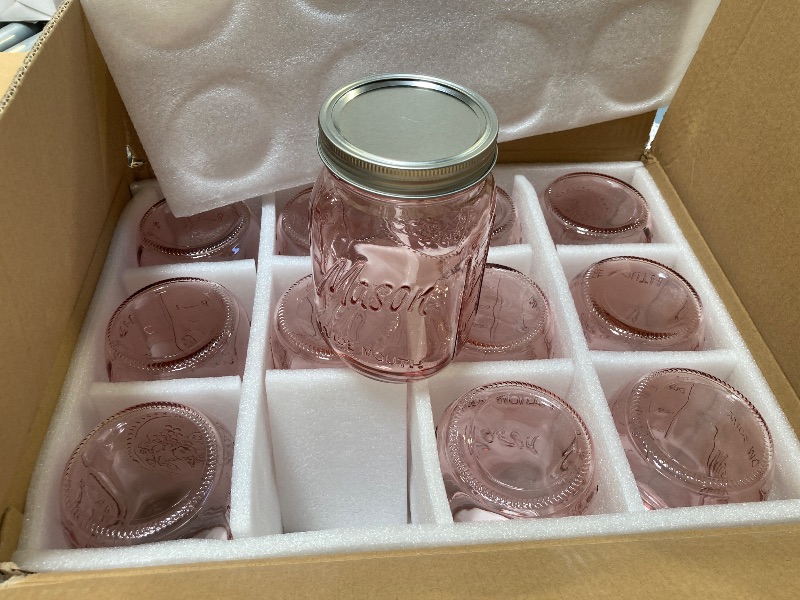 Photo 1 of WELLIFE Pink Mason Jars 32 oz,12 Pack Wide Mouth Mason Jars for Safe Storage,Fermenting,Pickling,DIY,Crafts Decoration