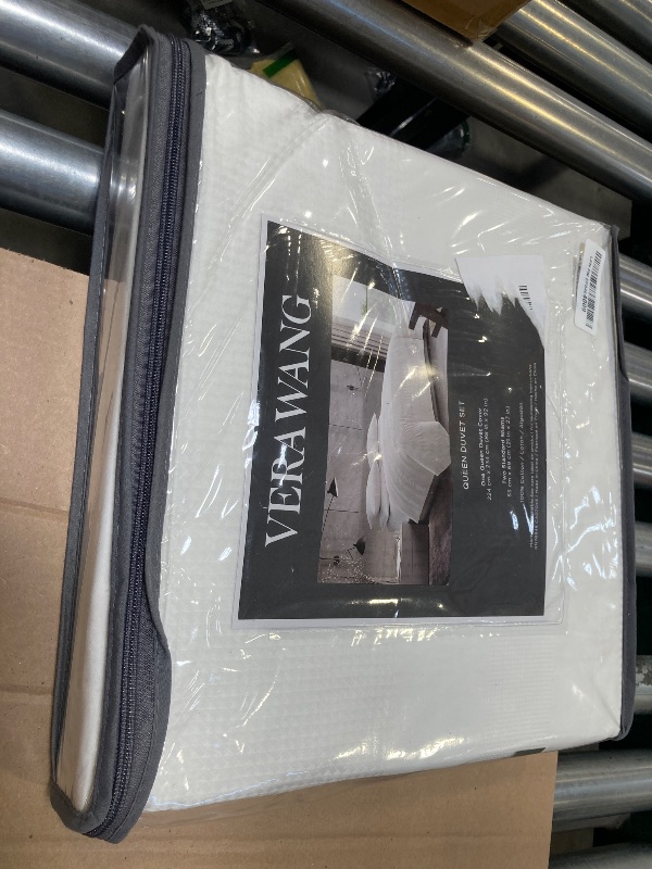Photo 1 of Vera Wang - Queen Duvet Cover Set, Luxury Cotton Bedding with Matching Shams, All Season Home Decor (Waffle Stripe White, Queen)