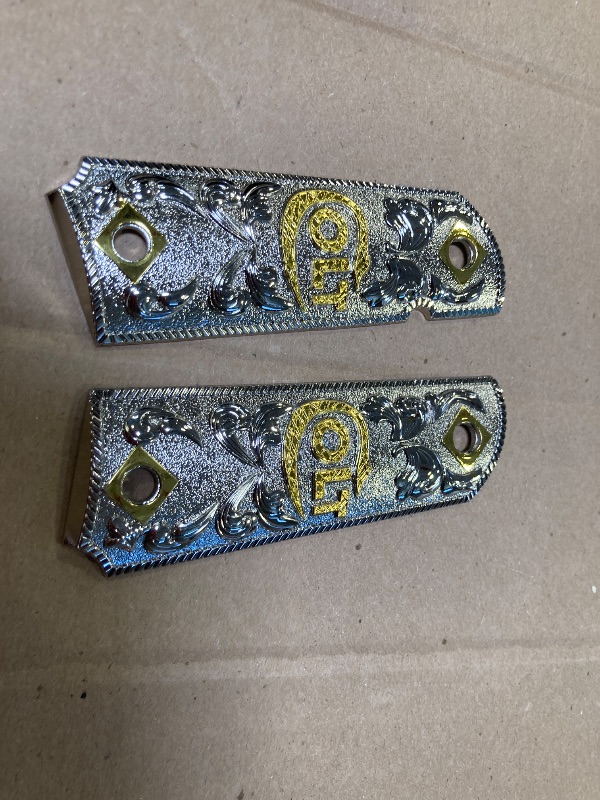 Photo 1 of New COLT 1911 Custom Grips Full Size Grips Ambi COLT Rampant Nickel Gold Metal