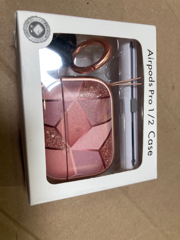 Photo 1 of with Lock for Airpods Pro 2nd/1st Generation Case Cover, Flowers Cute AirPod Pro 2 Case Hard iPod Pro Cases for Women Girls with Keychain and Cleaner Kit- Pink Gold Marble
