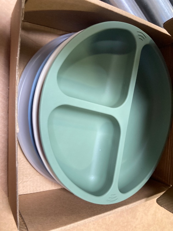Photo 1 of KeaBabies Suction Plates with Lids for Baby - 3-Pack 100% Silicone Toddler Plates with Suction, Divided, BPA-Free Baby Led Weaning Essentials for Kids, Dishwasher, Microwave Safe, Durable (Slate)
